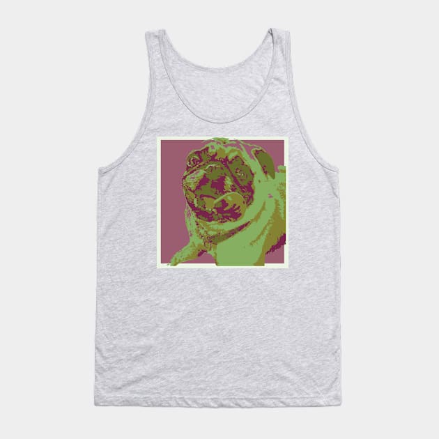 Pink and Green Pop Art Smiling Pug Tank Top by gloobella